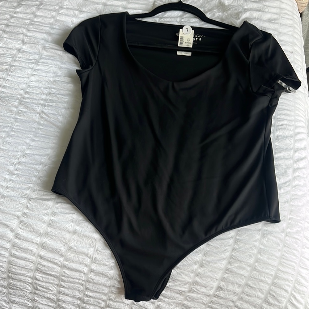 Aeropostale Black Asymmetrical Cap Sleeve Bodysuit